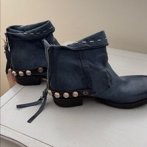 A.S.98 Dark Blue Ankle Boots with Silver Accents